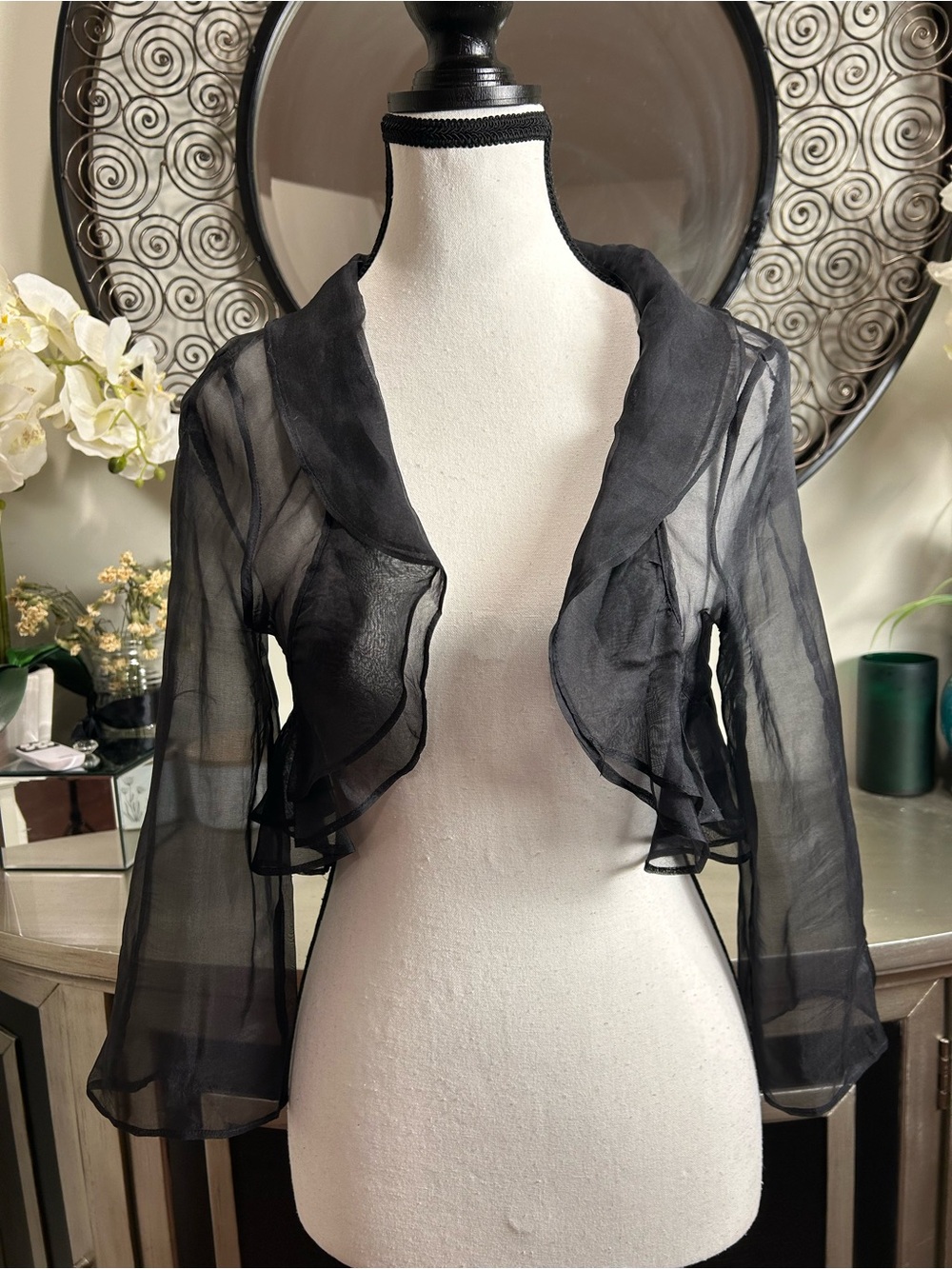MARELLA Black Sheer Ruffle Shrug made in Italy
